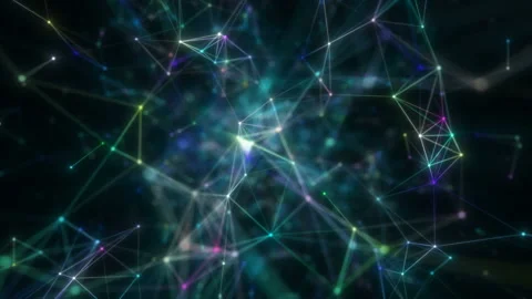 The camera focuses on flying neon plexuses. Stock Footage 123671375