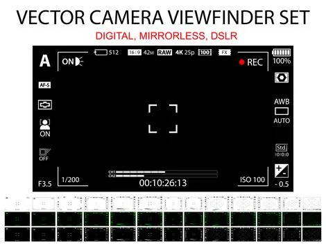 Camera focusing screen 39 in 1 pack - digital, mirorless, DSLR, cameraphone. Illustrazione stock
