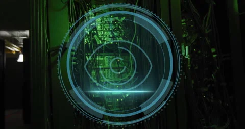 Camera focusing on server rack overlayin... | Stock Video | Pond5