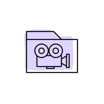 Camera, folder, cinema with color shadow vector icon in movie, cinema, film Stock Illustration