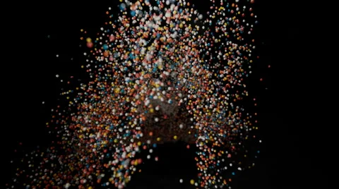 Camera follows particles flying after exploded. Slow Motion. Stock Footage 55538269