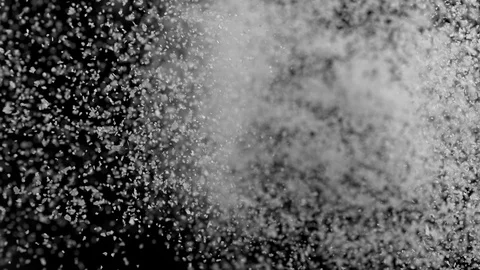 Camera follows throwing kosher salt into water. Slow Motion. Stock Footage 94086544