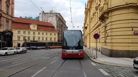 The camera follows the tram through the old town. Stock Footage 166404710