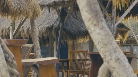 Camera footage of the empty beach caffe before the opening time Stock Footage 98568142