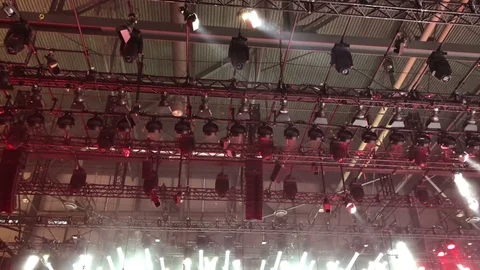 Camera footage of the light performance stage event preparation Stock Footage 86991062