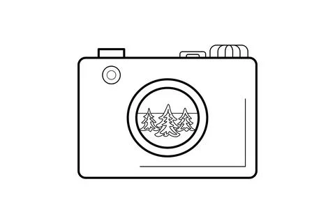 Camera With Forest Scene Line Illustration Stock Illustration