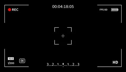 Camera frame. Video screen with rec, viewfinder. Background for record movi.. Stockillustratie