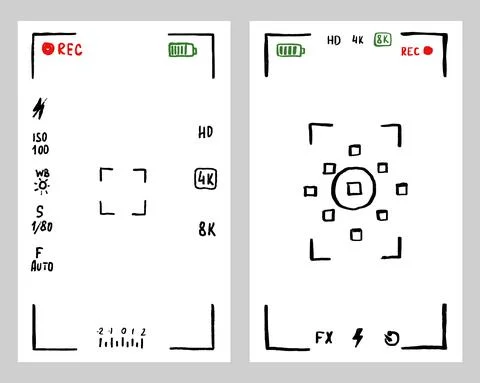 Camera Frame viewfinder screen doodle mockup. Stock Illustration