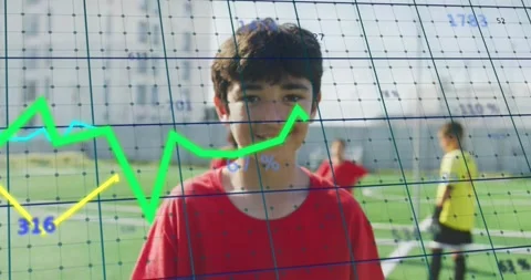 Camera framing closeup, overlay moving across frame, boy standing smiling, Stock Footage 331735931