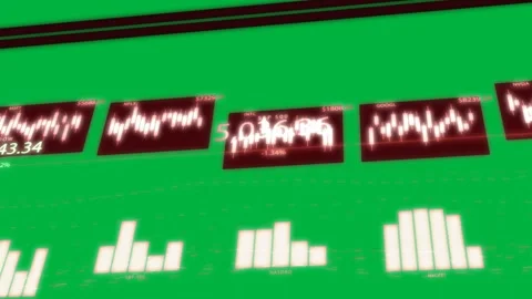 Camera framing tiles data wall pulsing ticker shifting bars for control Stock Footage 329593532