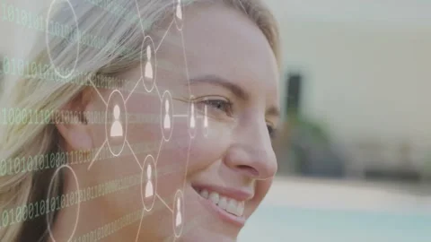 Camera framing woman, starting binary stream, network aligning with face for Stock Footage 333893906