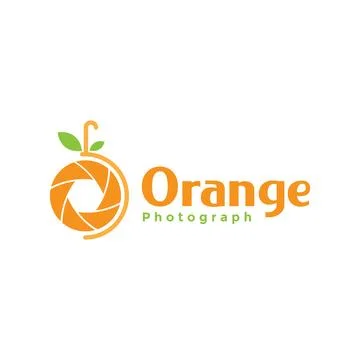 Camera with fresh fruit orange logo design vector graphic symbol icon sign .. Illustrazione stock