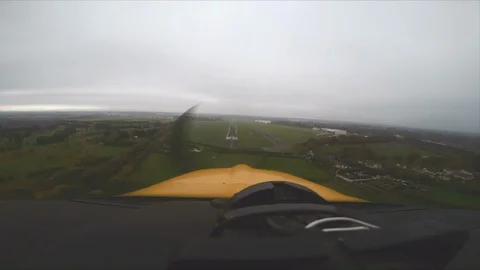 Camera in the front of a single-engine plane landing Video stock 127422320