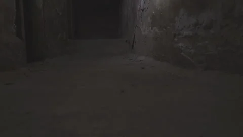 The camera glides over the floor in the hallway of an old dark, abandoned Stock Footage 151692290