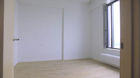 Camera Glides Through Doorway Into Bright Empty Room Stock Footage 313348052