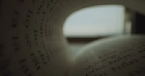 The camera glides through the pages of an open book, creating a rapid macro view Stock Footage 315792386