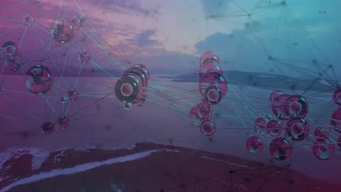 Camera gliding forward right starting network drifting, rings rotating, Stock Footage 328686020