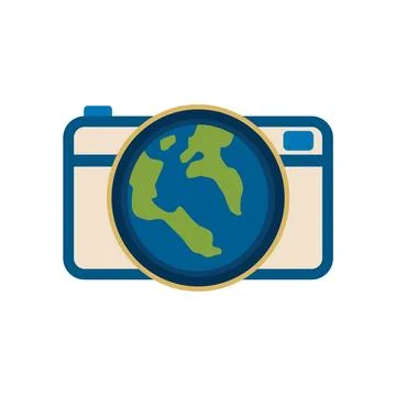 Camera with a Globe Symbol Stock Illustration