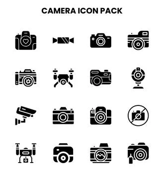 Camera Glyph Bundle Icons Pack Stock Illustration