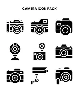 Camera Glyph Design Icons Pack Stock Illustration