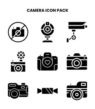 Camera Glyph Design Icons Pack Stock Illustration