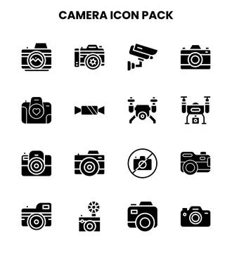 Camera Glyph Design Icons Pack Stock Illustration
