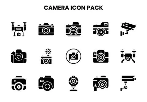 Camera Glyph Design Icons Pack 스톡 일러스트