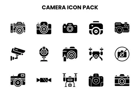 Camera Glyph UI Icons Pack Stock Illustration