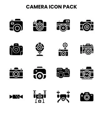 Camera Glyph Vector Icons Pack Stock Illustration