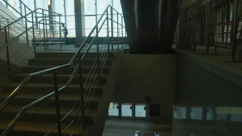 Camera goes down. View of metro stairs and escalator. Stock Footage 136263521