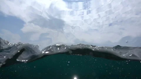 The camera goes under water. Waves on the ocean. Stock Footage 135792078