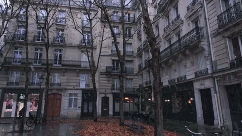 Camera going down on a beautiful square on a snowy day in Paris Stock Footage 309616835
