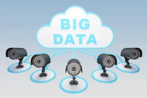 Camera groups are connected to the database cloud Stock Illustration