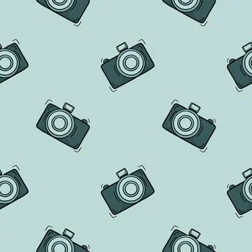 Camera hand drawn seamless pattern Illustrazione stock