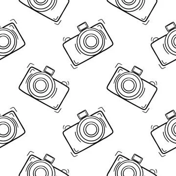 Camera hand drawn seamless pattern Stock Illustration