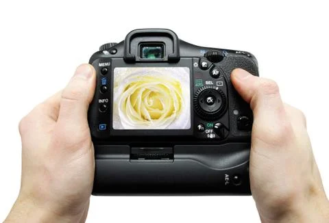 Camera in hand Stock Photos