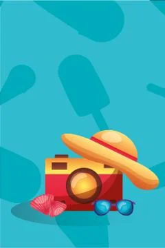 Camera hat shells and glasses vector design Illustrazione stock