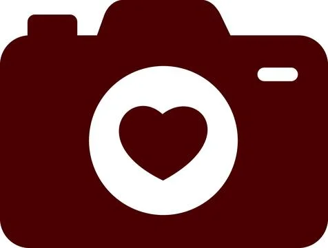 Camera with heart lens flat icon Illustrazione stock