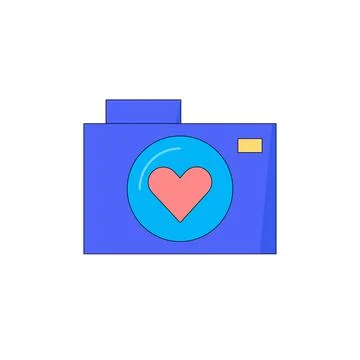 Camera with a heart on a lens. Vector illustration. Isolated. Stock Illustration