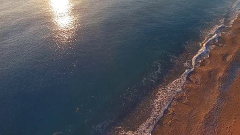 The camera is high above the morning beach of Greece. Stock Footage 78023519