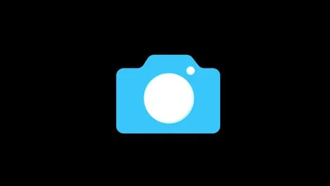 Camera icon animation on black background. Blue camera icon photography sym.. Stock Footage 338347776