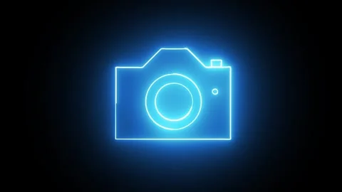 Camera icon animation with blue neon glow. Camera icon digital photography .. Stock Footage 337618529