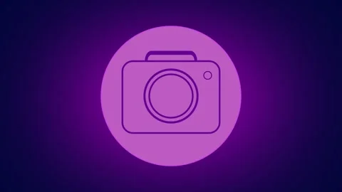 Camera icon animation inside a circle. Camera icon purple digital photograp.. Stock Footage 337617358