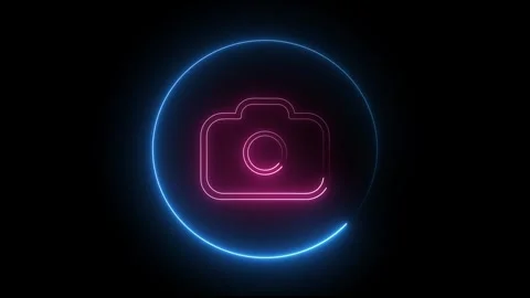 Camera icon animation with neon light. Camera icon digital photography symb.. Stock Footage 337813950