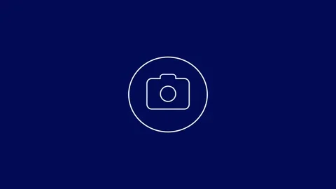 Camera icon appearing as minimalist white outline within a circle on a dark.. 스톡 동영상 333978006
