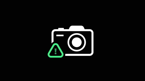 Camera icon with attention danger sign. Stock Footage 231987190