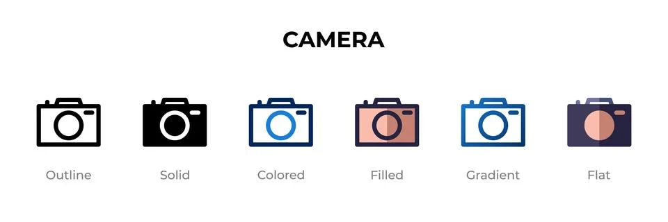 Camera icon in different style. Camera vector icons designed in outline, so.. Stock Illustration