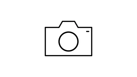 Camera icon displayed on a solid black background, symbolizing photography .. Stock Footage 333462114