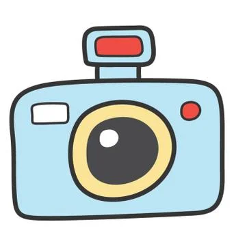 Camera icon in doodle design. Stock Illustration