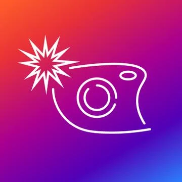 Camera icon with flash on the colored background. Editable Stroke 스톡 일러스트